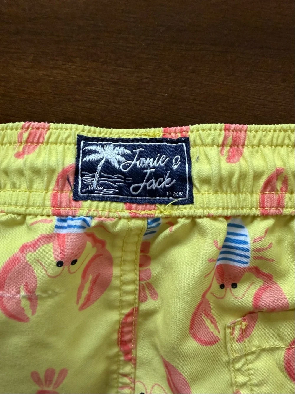 Boys’ Yellow Lobster-Print Swim Trunks